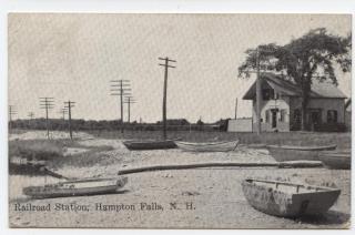 Railroad station with boats at Depot Road Hampton Falls, NH
